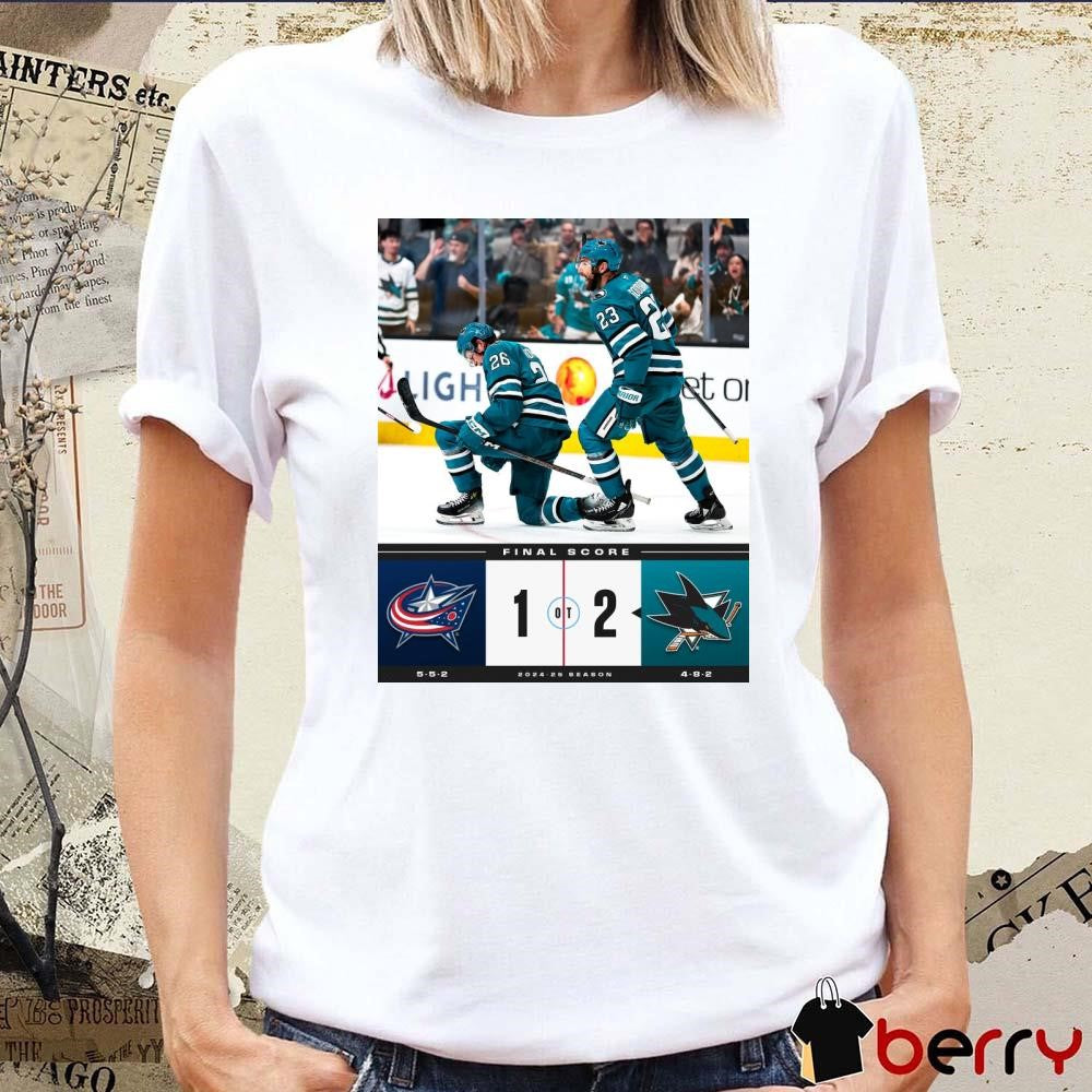 NHL Final Score Columbus Blue Jackets Vs San Jose Sharks 1 – 2 2024-25 Season Poster t-shirt