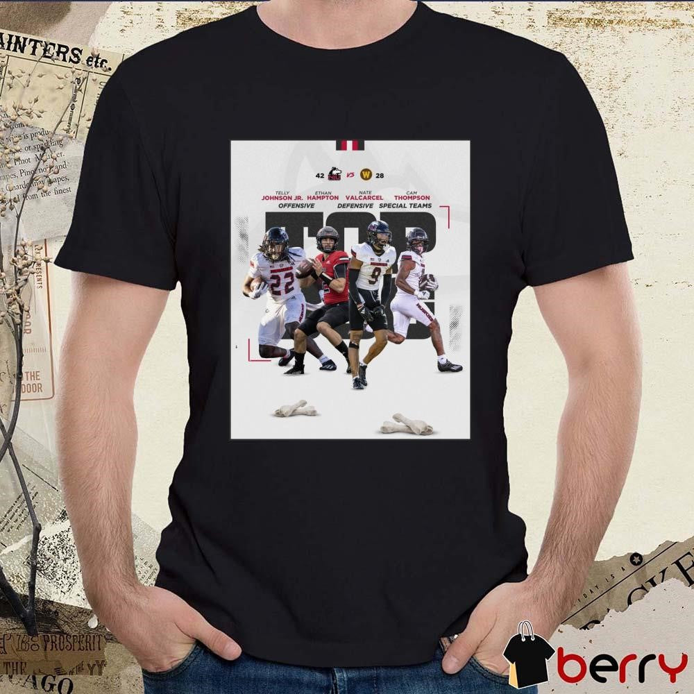 Northern Illinois Huskies vs. Western Michigan Broncos 42 – 28 Telly Johnson Jr. Ethan Hampton Nate Valcarcel Cam Thompson Poster t-shirt
