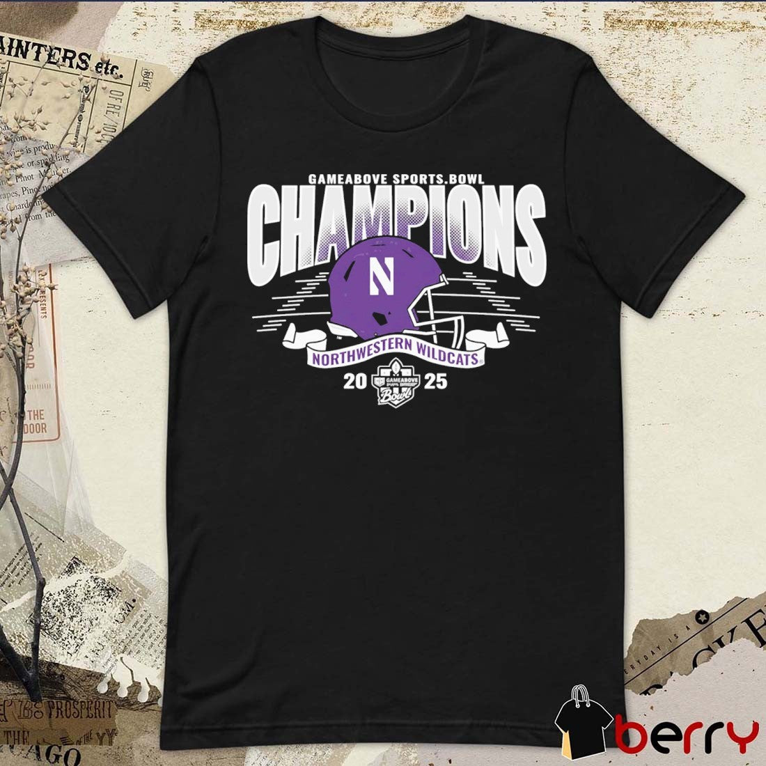 Northwestern Wildcats Purple Blue 84 2025 Gameabove Sports Bowl Football Champions Helmet t-shirt