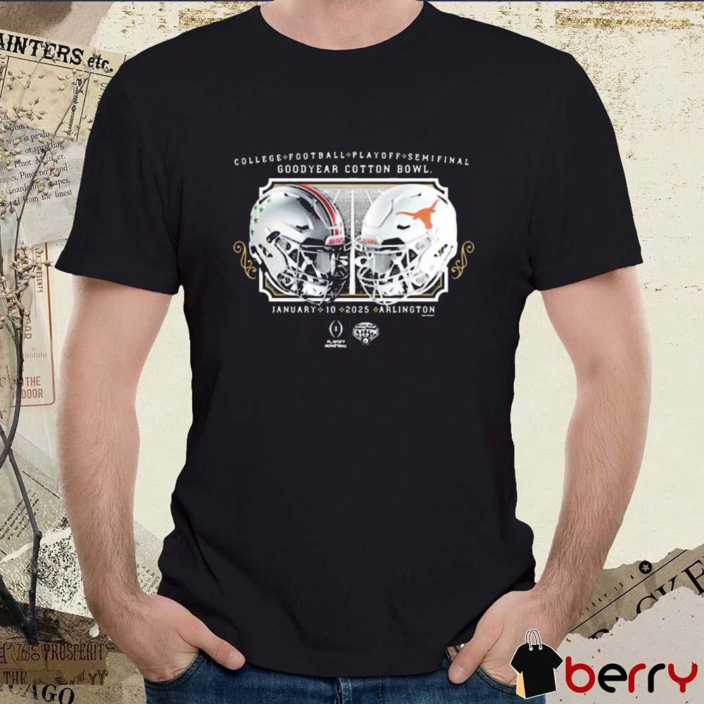 Ohio State Buckeyes Vs Texas Longhorns CFP Semifinal 2025 Goodyear Cotton Bowl Bound Jan 10 2025 Arlington Helmet t-shirt