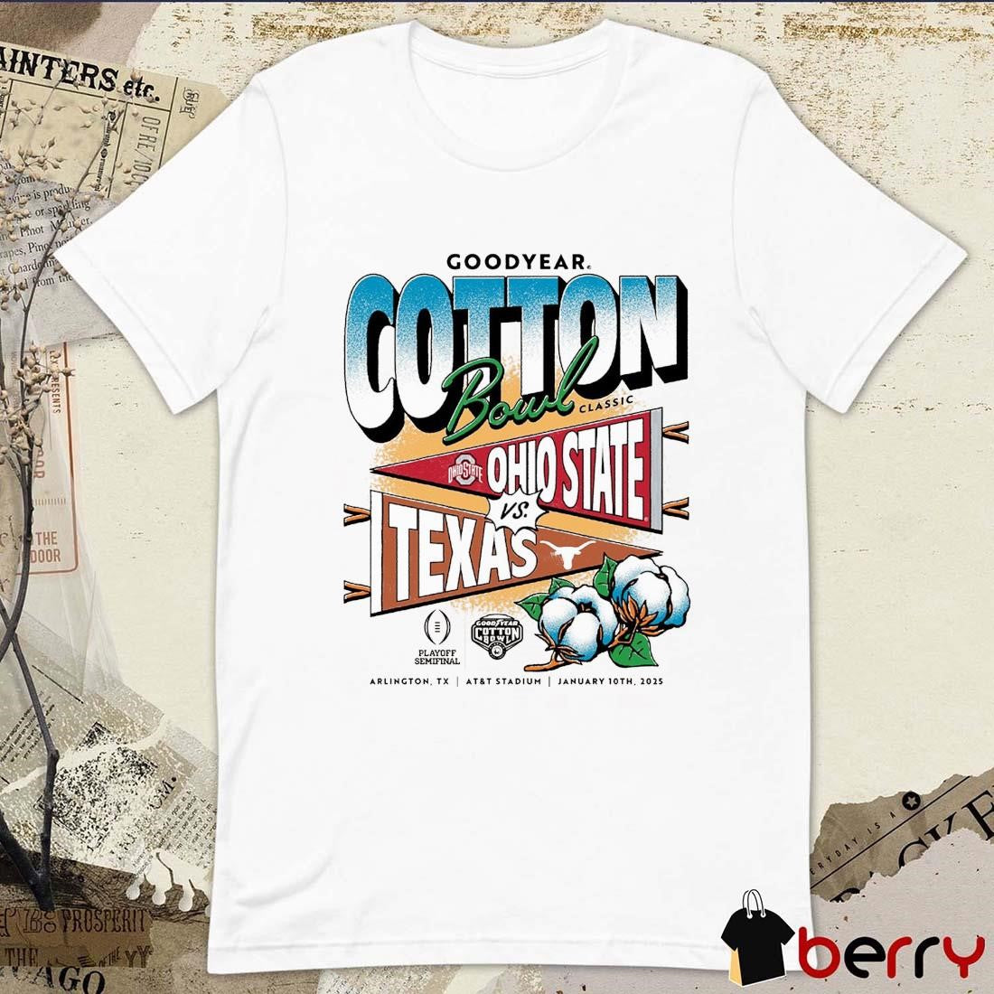 Ohio State Buckeyes Vs Texas Longhorns NCAA College Football Playoff Semifinal 2025 Goodyear Cotton Bowl Classic Head-To-Head Jan 10th t-shirt