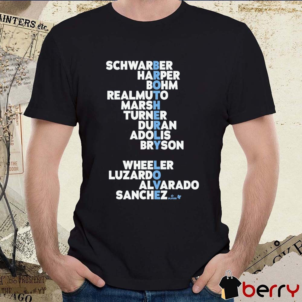 Philadelphia Baseball Brotherly Love Names 2026 Schwarber Harper Bohm Realmuto Marsh Turner t-shirt