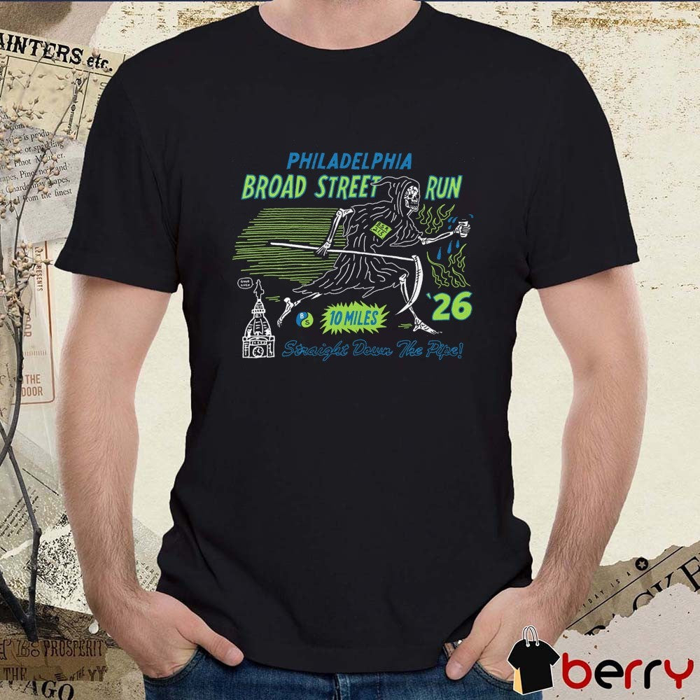 Philadelphia Broad Street Run Straight Down The Pipe 2026 Skeleton Graphic t-shirt