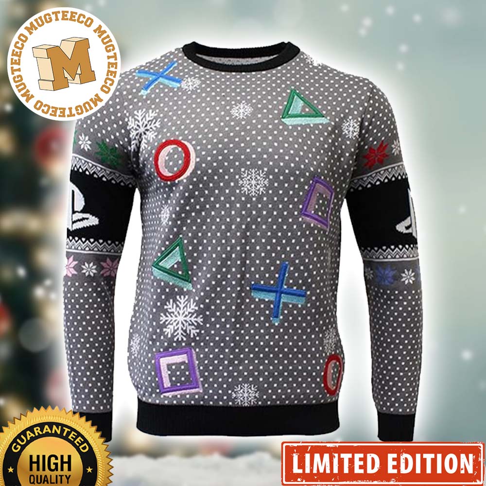 Playstation Symbols Pattern Grey Ugly Christmas Sweater