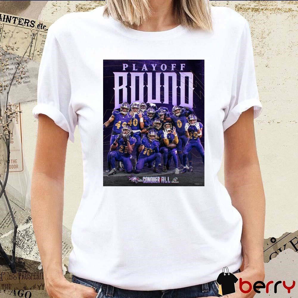 Poster Baltimore Ravens vs Pittsburgh Steelers Playoff Round Conquer All NFL 2024 t-shirt