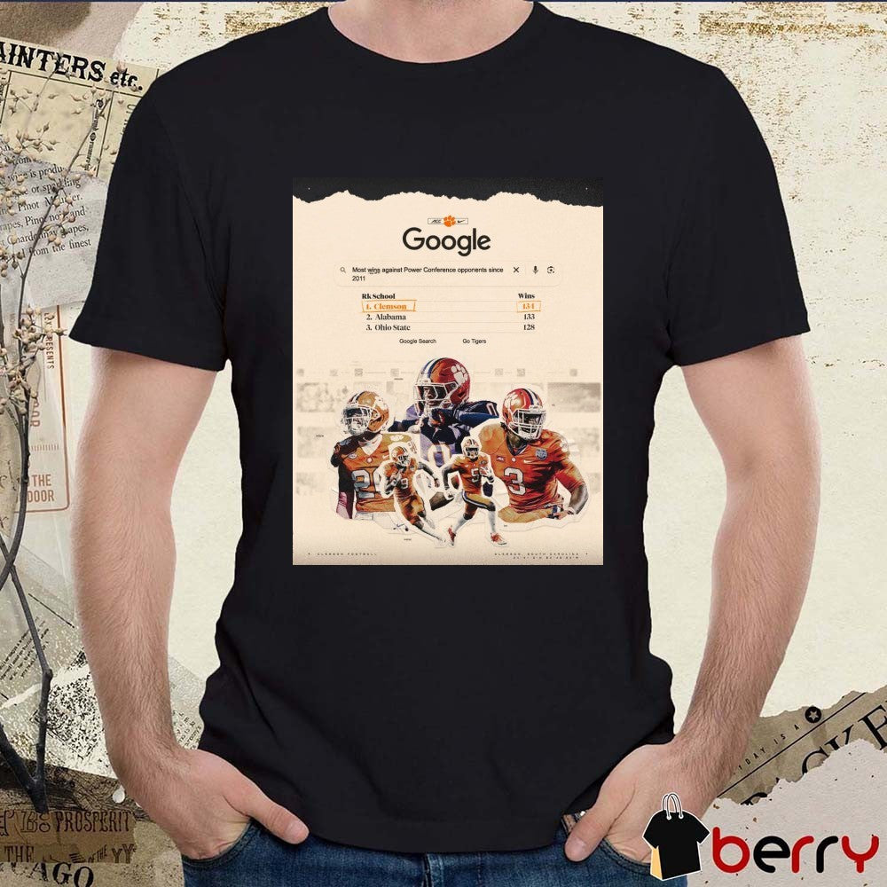 Poster Clemson Tigers football Google Most wins against Power Conference opponents since 2011 Clemson 134 t-shirt