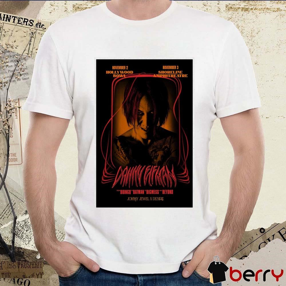 Poster Danny Elfman Nov 03 2024 Shoreline Amphitheatre CA Mountain View, California Tour t-shirt