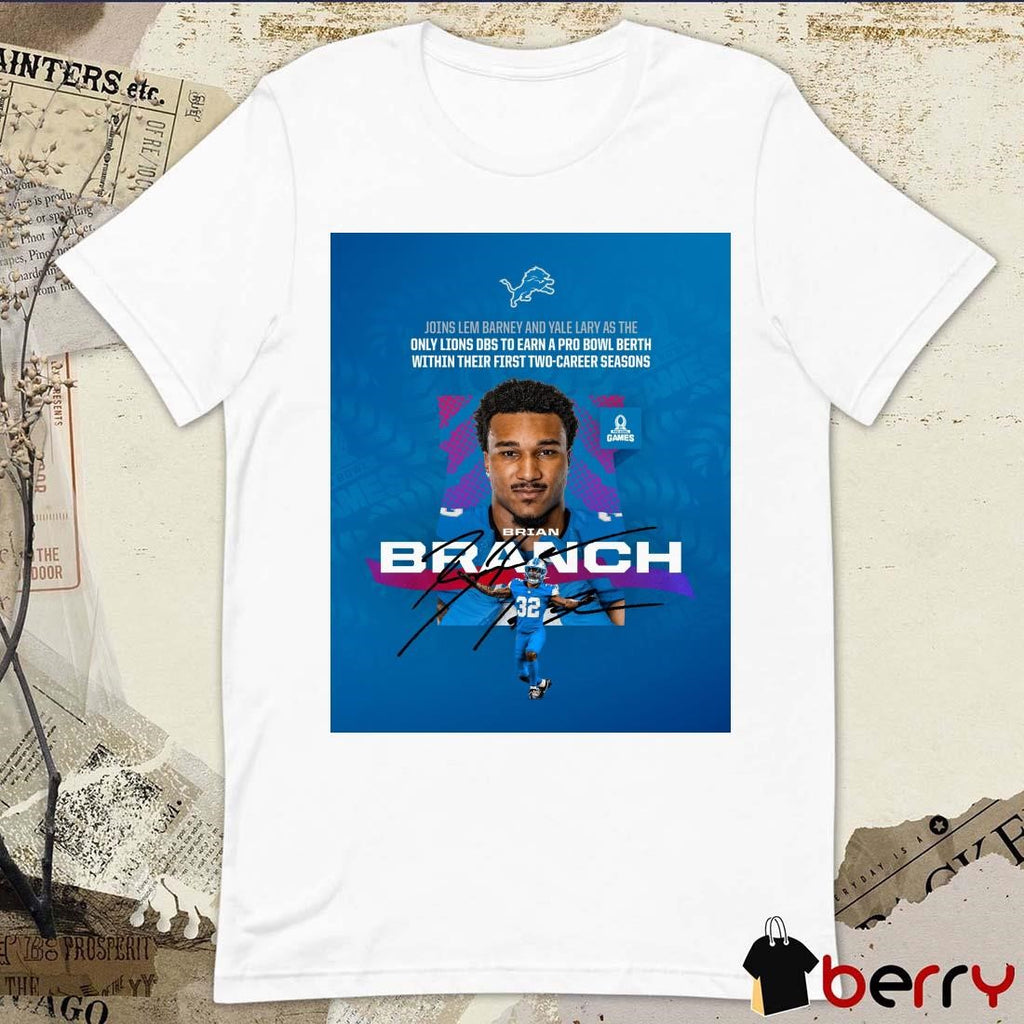 Poster Detroit Lions NFL Joins Lem Barney And Yale Lary As The Only Lions Dbs To Earn A Pro Bowl Berth Within Their First Two-career Seasons Signature t-shirt