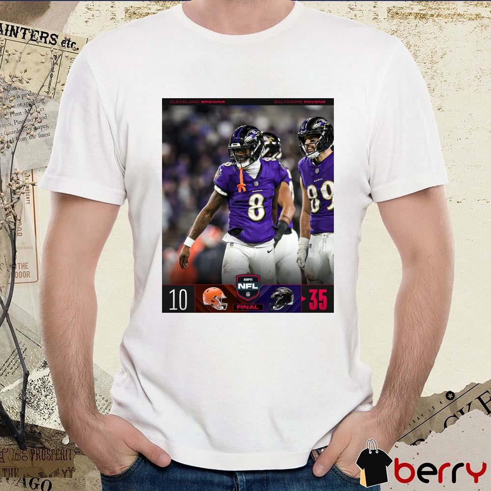 Poster Final Cleveland Browns Vs Baltimore Ravens 10 – 35 Score NFL Football Clinch AFC North t-shirt