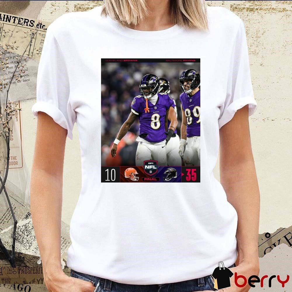 Poster Final Cleveland Browns Vs Baltimore Ravens 10 – 35 Score NFL Football Clinch AFC North t-shirt