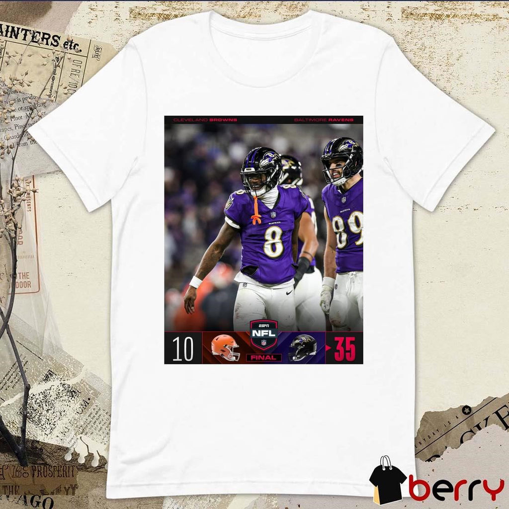 Poster Final Cleveland Browns Vs Baltimore Ravens 10 – 35 Score NFL Football Clinch AFC North t-shirt