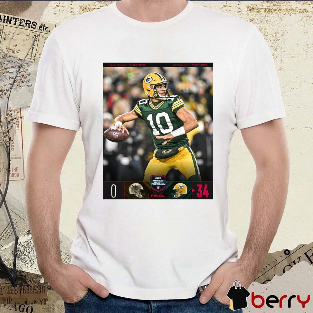 Poster Final Green Bay Packers Win New Orleans Saints 34 – 0 Score Monday Night Football t-shirt