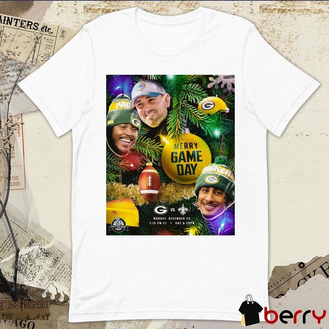 Poster Green Bay Packers Vs New Orleans Saints Monday December 23 Merry Gameday t-shirt