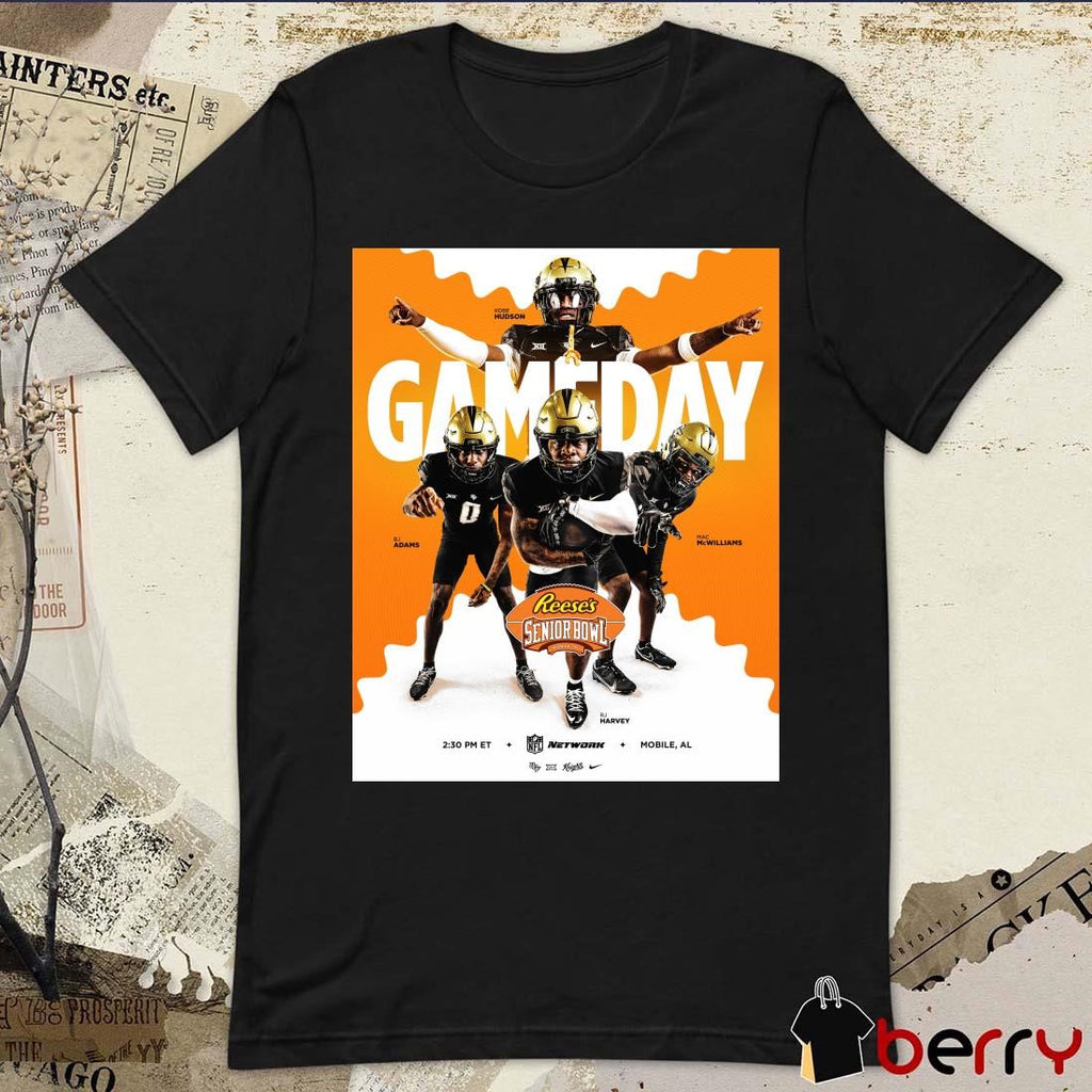Poster UCF Knights football Game Day Kobe Hudson BJ Adams Mac McWilliams RJ Harvey 2025 Reese’s Senior Bowl Mobile AL t-shirt
