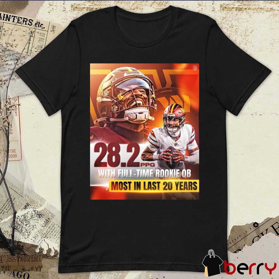 Poster Washington Commanders NFL Jayden Daniels 28.2PPG With Full-Time Rookie QB Most In Last 20 Years t-shirt