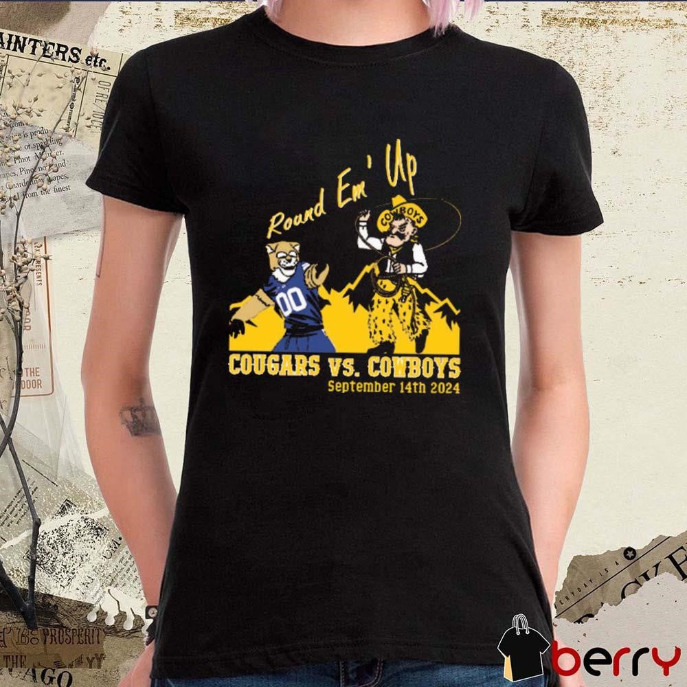 Round Em’ Up Wyoming Cowboys 2024 BYU Cougars Stripe Out SS Sep 14 2024 t-shirt
