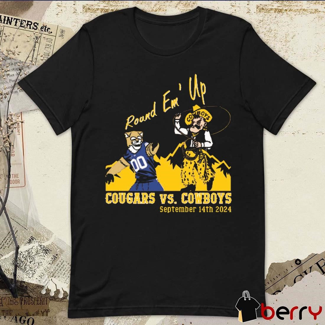 Round Em’ Up Wyoming Cowboys 2024 BYU Cougars Stripe Out SS Sep 14 2024 t-shirt