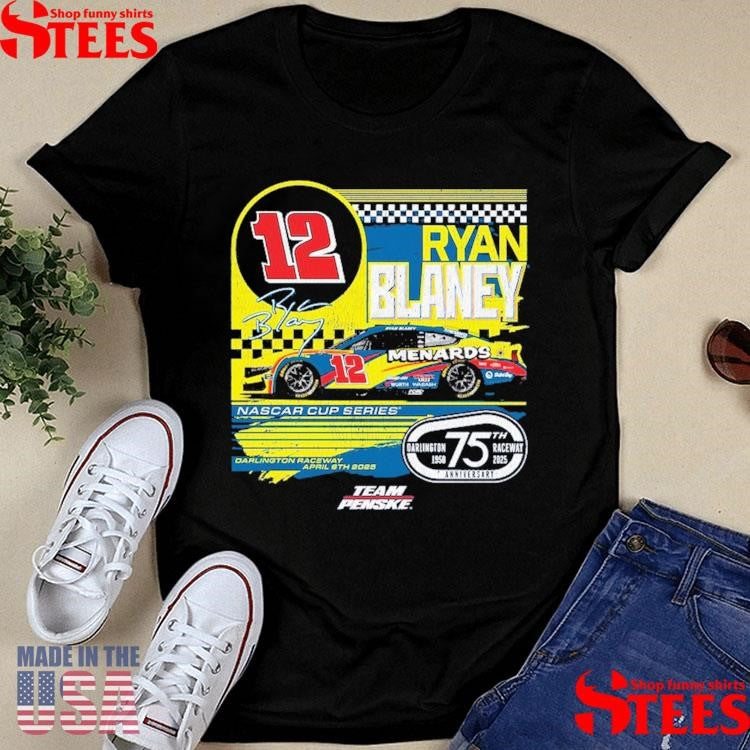 Ryan Blaney Checkered Flag Sports Navy Menards Darlington Raceway Throwback Car Shirts