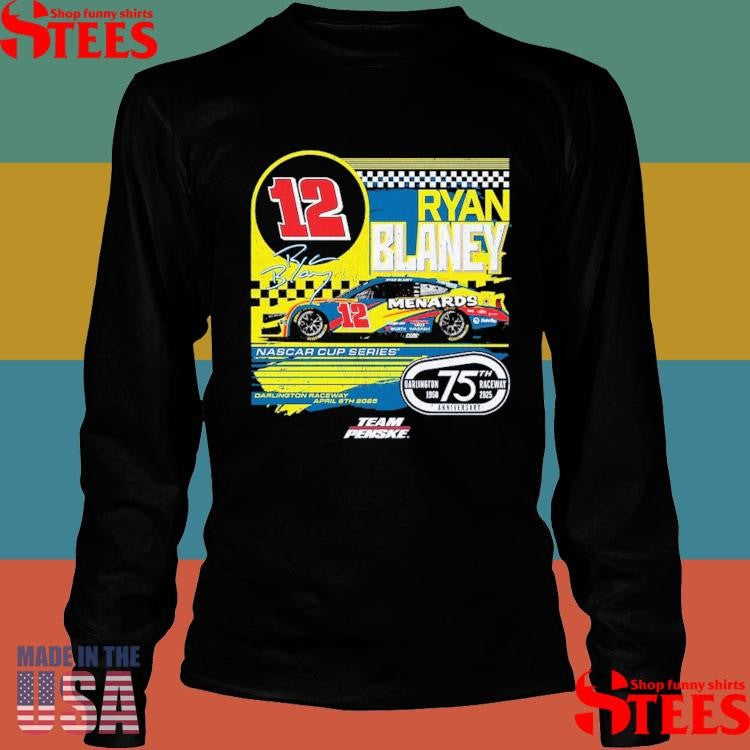 Ryan Blaney Checkered Flag Sports Navy Menards Darlington Raceway Throwback Car Shirts