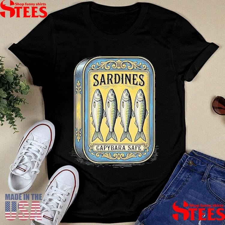 Sardines Vintage Retro Canned Fish Parody Fun Capybara Safe T-shirt
