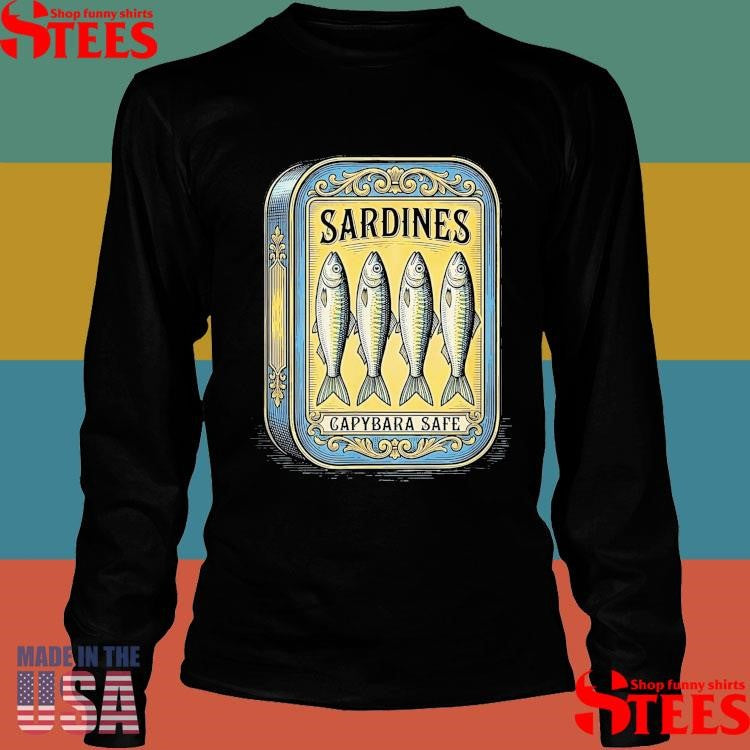 Sardines Vintage Retro Canned Fish Parody Fun Capybara Safe T-shirt