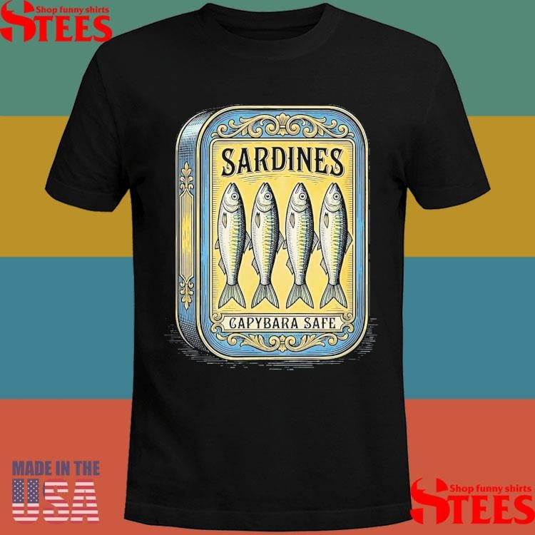 Sardines Vintage Retro Canned Fish Parody Fun Capybara Safe T-shirt