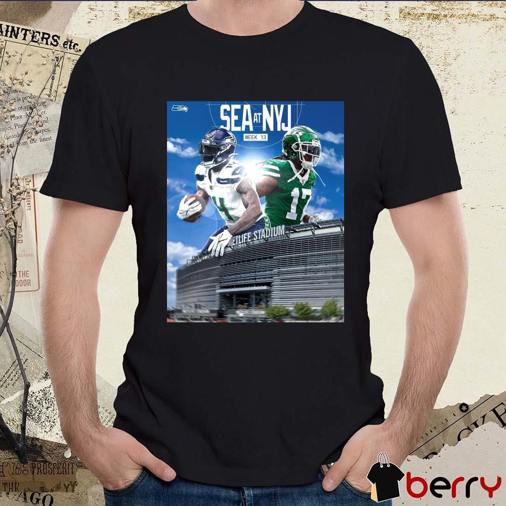 Seattle Seahawks At New York Jets Week 13 Metlife Stadium On The Road Again Poster t-shirt