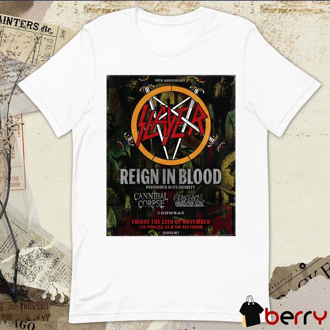 Slayer Reign in Blood 40th Anniversary November 13, 2026 The Kia Forum Los Angeles, CA Poster t-shirt