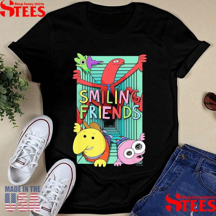 Smiling Friends Crawling Character Collage Cartoon T-shirt