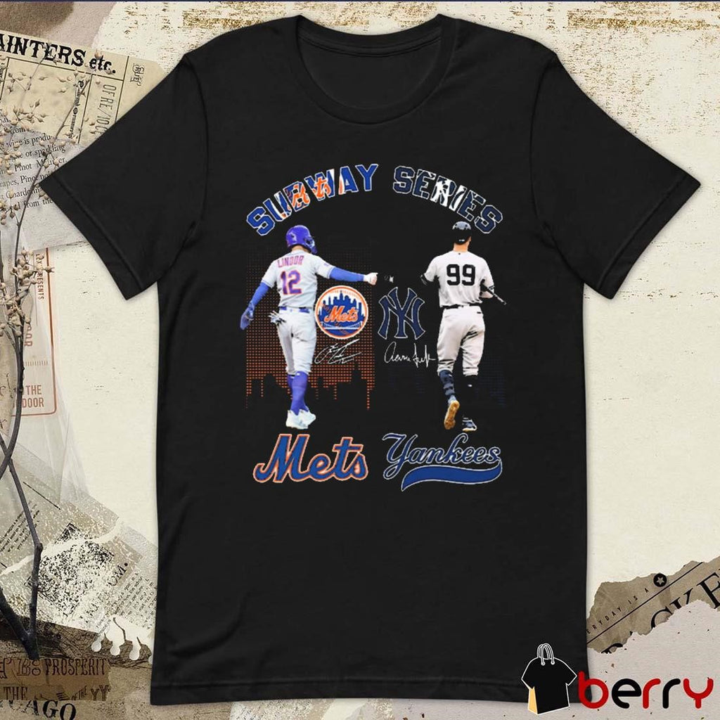 Subway Series Francisco Lindor Aaron Judge New York Mets New York Yankees Signatures t-shirt