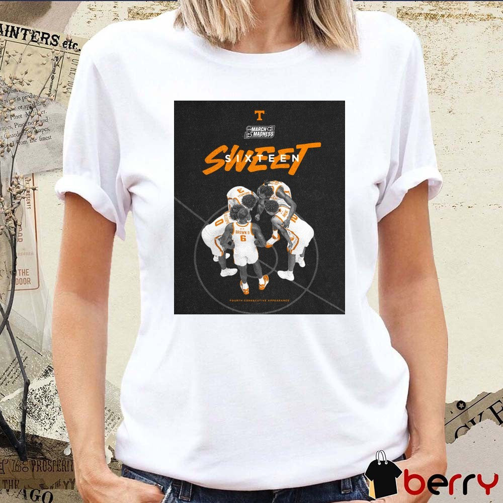 Tennessee Volunteers 2026 NCAA Men’s Basketball Tournament March Madness Back To The Sweet Sixteen Poster t-shirt