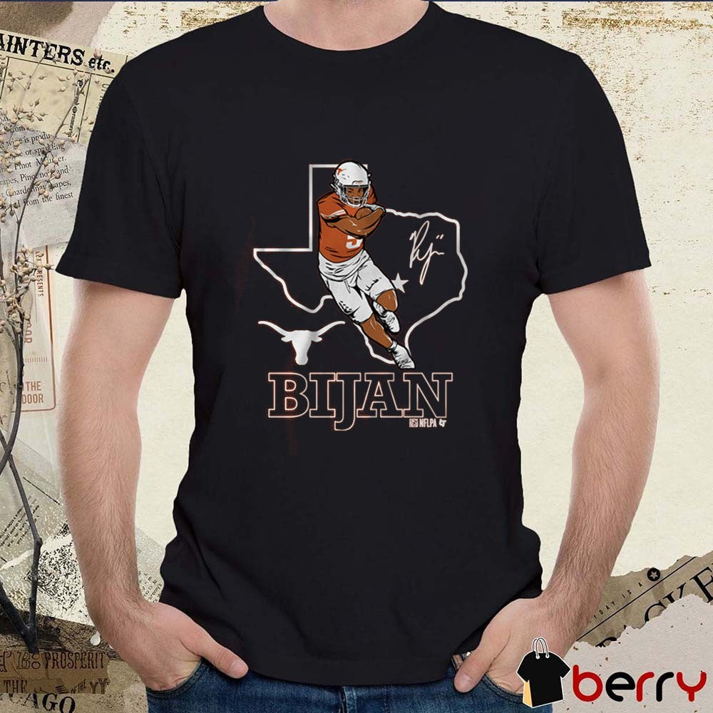 Texas Longhorn Football NCAA Bijan Robinson State Outline Signature t-shirt