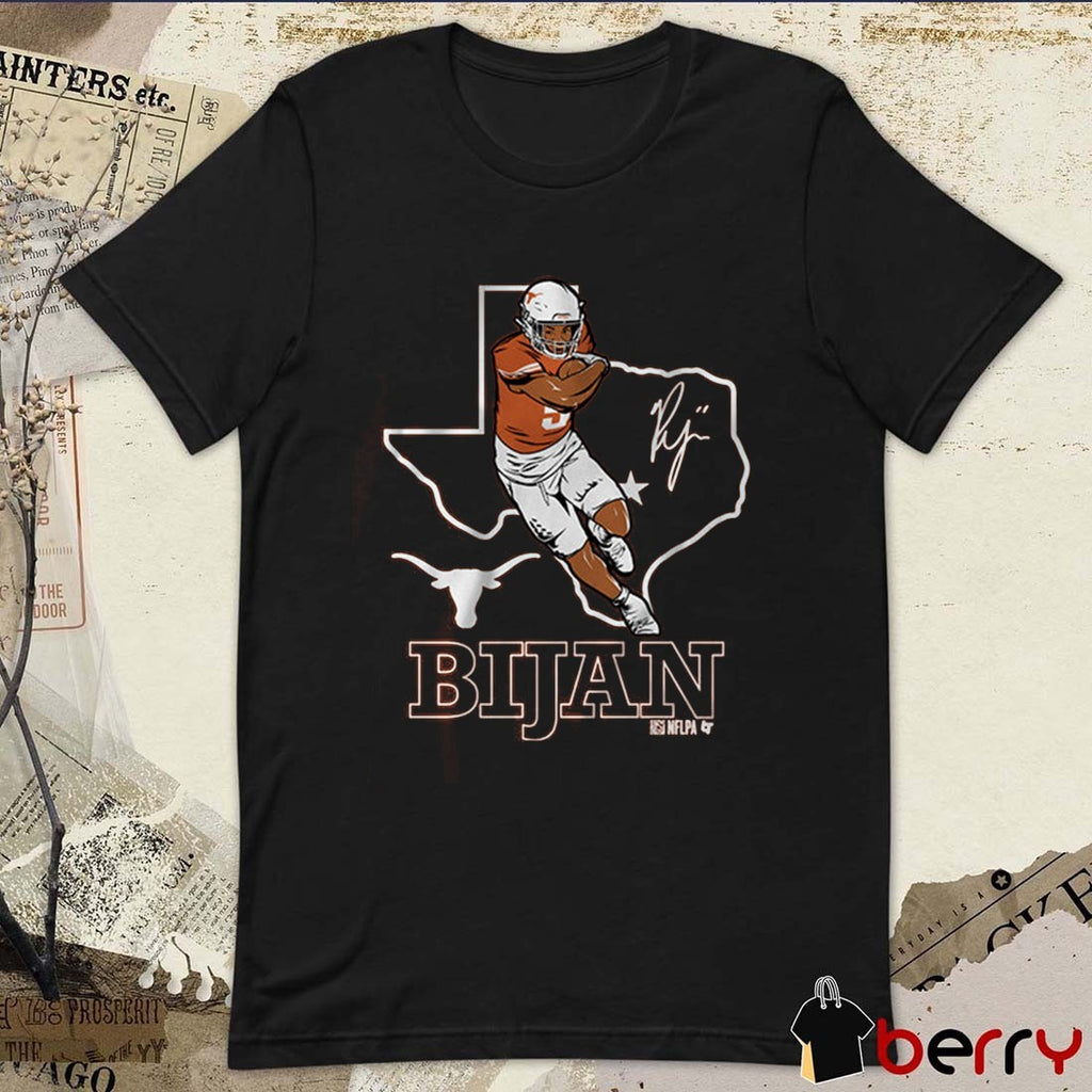 Texas Longhorn Football NCAA Bijan Robinson State Outline Signature t-shirt