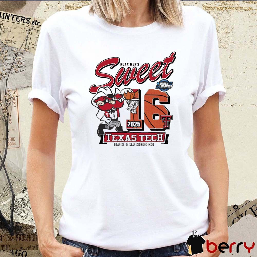 Texas Tech Red Raiders Basketball 2025 NCAA Tournament Men’s Sweet 16 Dunk On You Ivory San Francisco Mascot t-shirt