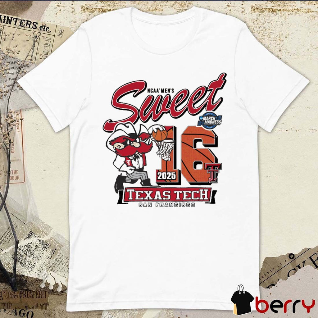 Texas Tech Red Raiders Basketball 2025 NCAA Tournament Men’s Sweet 16 Dunk On You Ivory San Francisco Mascot t-shirt