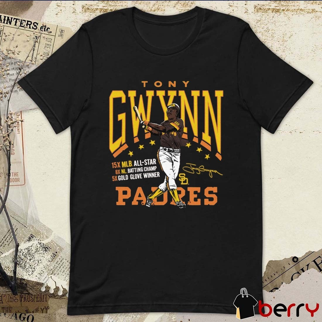 Tony Gwynn San Diego Padres 5X Gold Glove Winner Graphic Player Signature t-shirt
