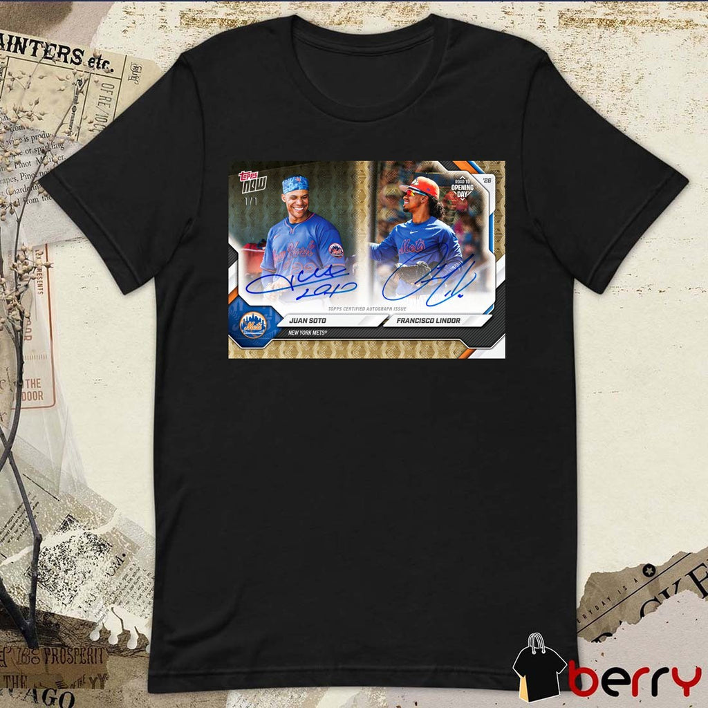 Topps Juan Soto and Francisco Lindor dual autograph in the Road to Opening Day Signature t-shirt