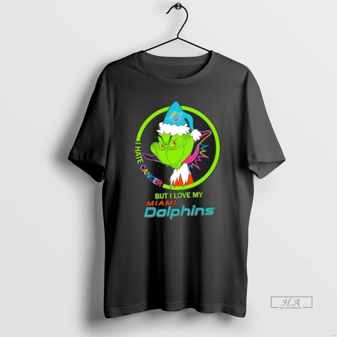 Official Trendy Grinch I Hate Cancer But I Love My Miami Dolphins Football