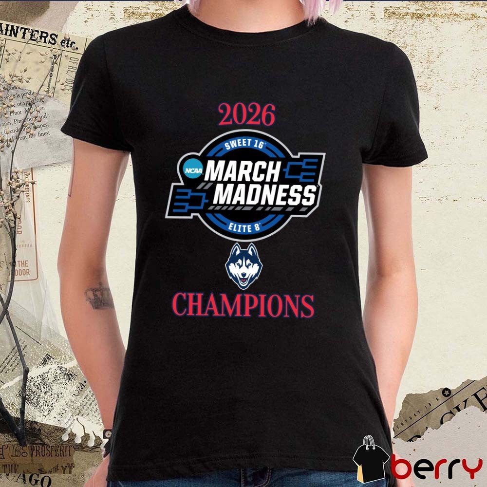 UConn Huskies 2026 NCAA Men’s March Madness Sweet 16 Elite 8 Champions Logo t-shirt