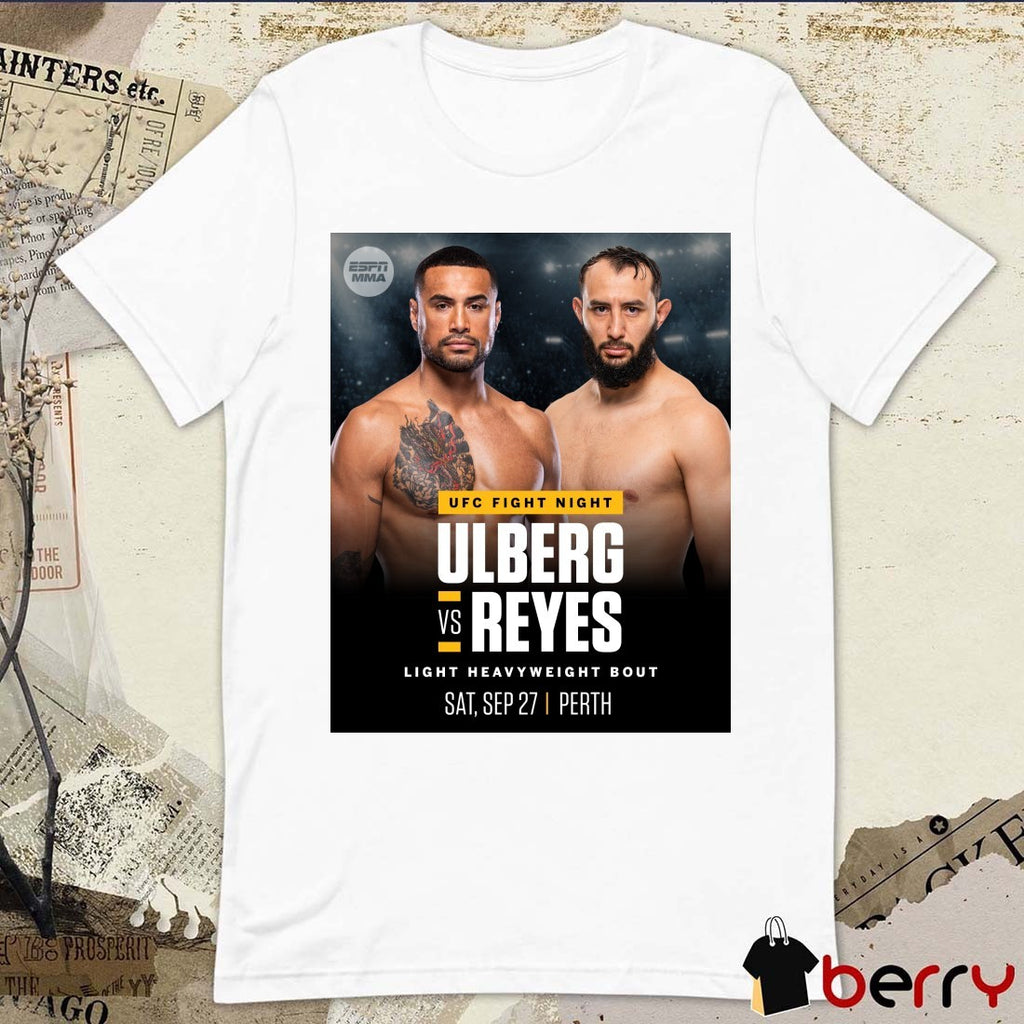 UFC Fight Night Carlos Ulberg and Dominick Reyes Light Heavyweight Bout September 27th 2025 Perth, Australia Poster t-shirt