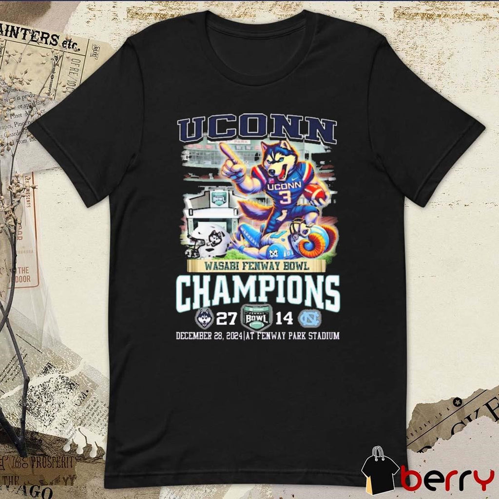 Uconn Huskies Vs North Carolina Tar Heels 27 – 17 Score Wasabi Fenway Bowl Champions Dec 28 2024 At Fenway Park Stadium Mascot t-shirt