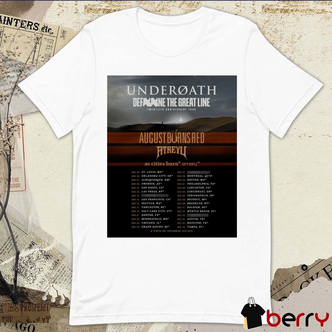 Underoath Define the Great Line 20th Anniversary Tour November 5 to December 18 2026 Poster t-shirt