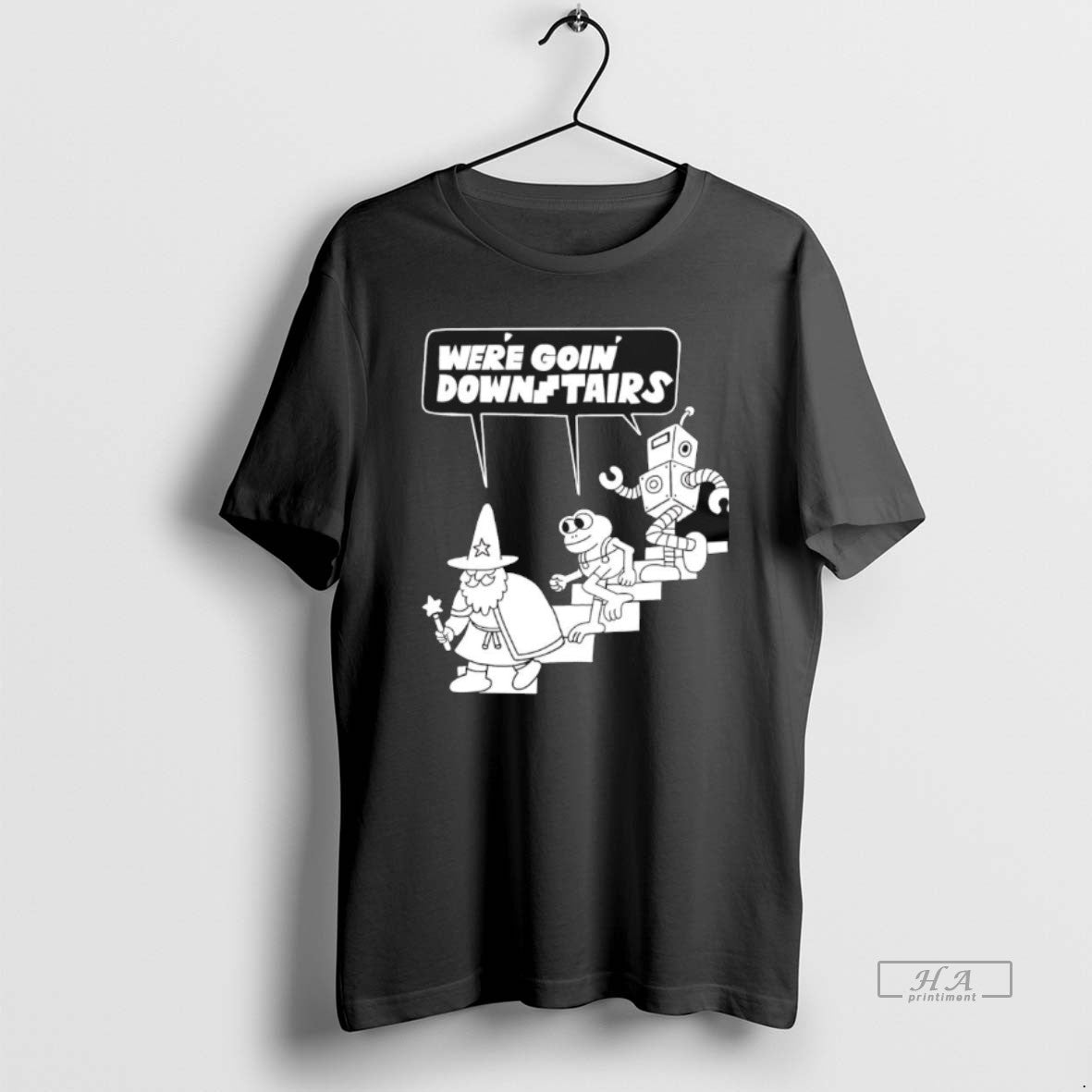 Official Were Goin Downstairs Wizard Frog Robot Walking Down T-Shirts, Hoodie, Sweatshirt | CiraTrend.com