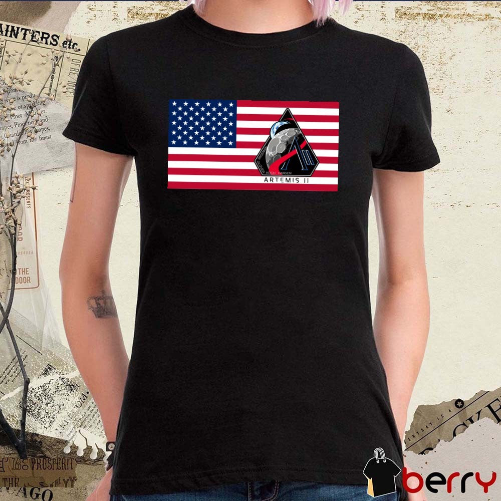 Wiseman Glover Koch Hansen Godspeed Artemis II USA Flag Logo t-shirtWiseman Glover Koch Hansen Godspeed Artemis II USA Flag Logo t-shirt