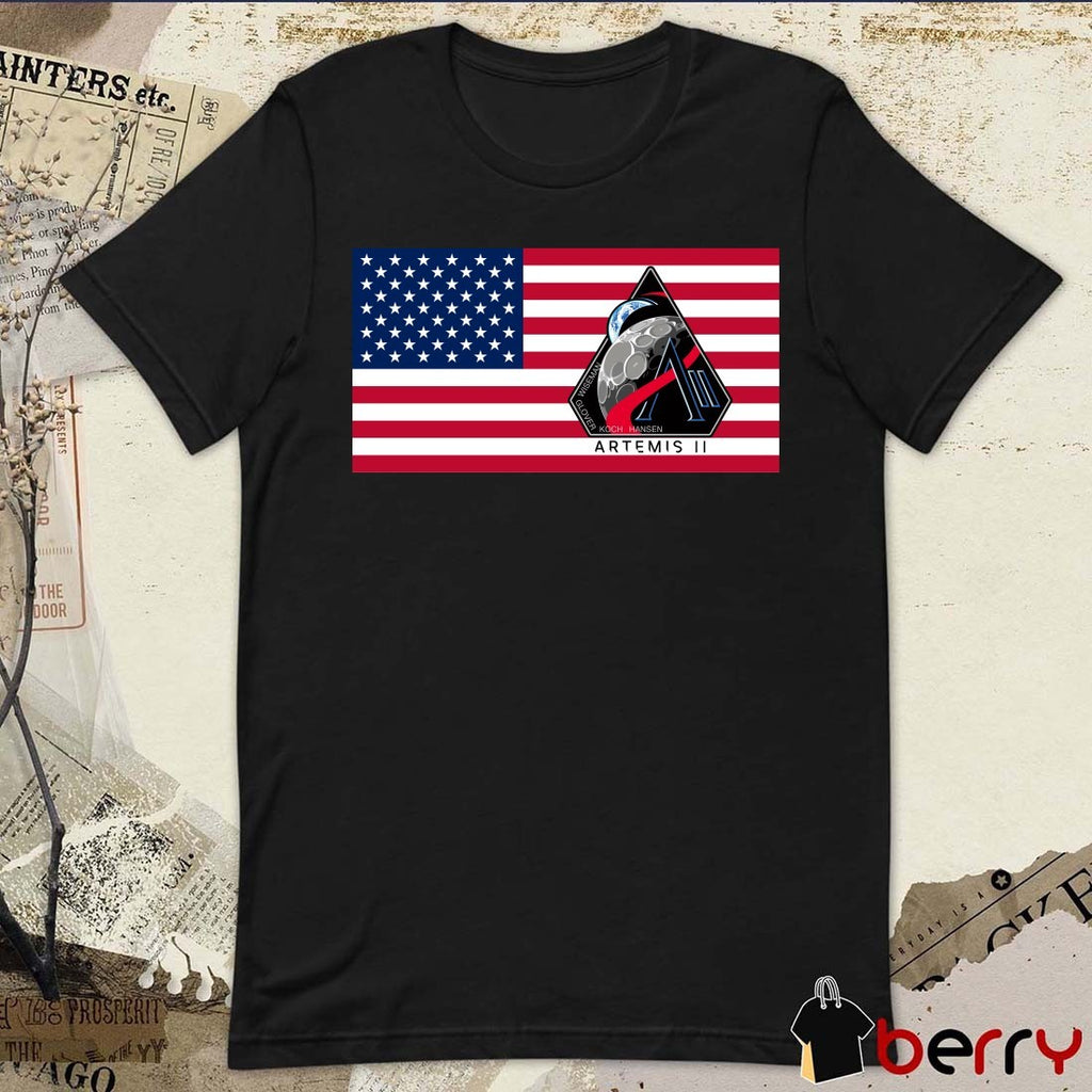 Wiseman Glover Koch Hansen Godspeed Artemis II USA Flag Logo t-shirtWiseman Glover Koch Hansen Godspeed Artemis II USA Flag Logo t-shirt
