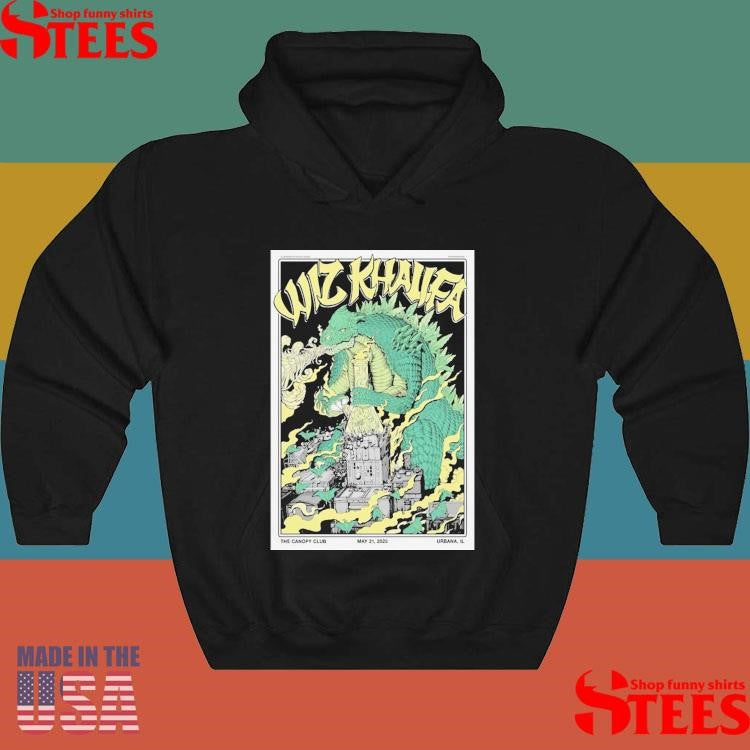 Wiz Khalifa Urbana Illinois 2025 Poster At The Canopy Club On May 21 2025 Godzilla Smoking Some Weed Artwork Shirts