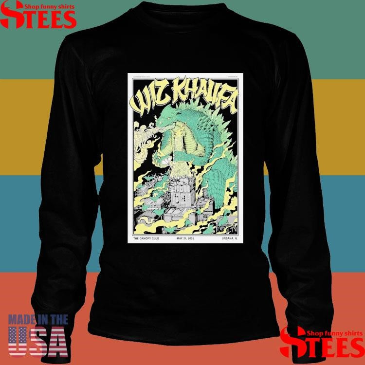 Wiz Khalifa Urbana Illinois 2025 Poster At The Canopy Club On May 21 2025 Godzilla Smoking Some Weed Artwork Shirts