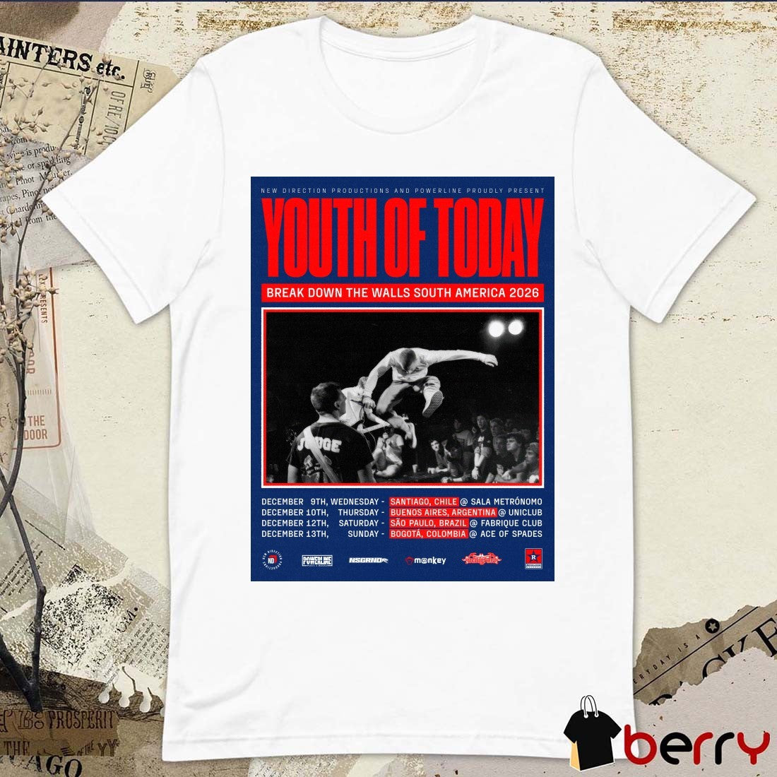 Youth of Today Break Down the Walls South America December 2026 Tour Poster t-shirt