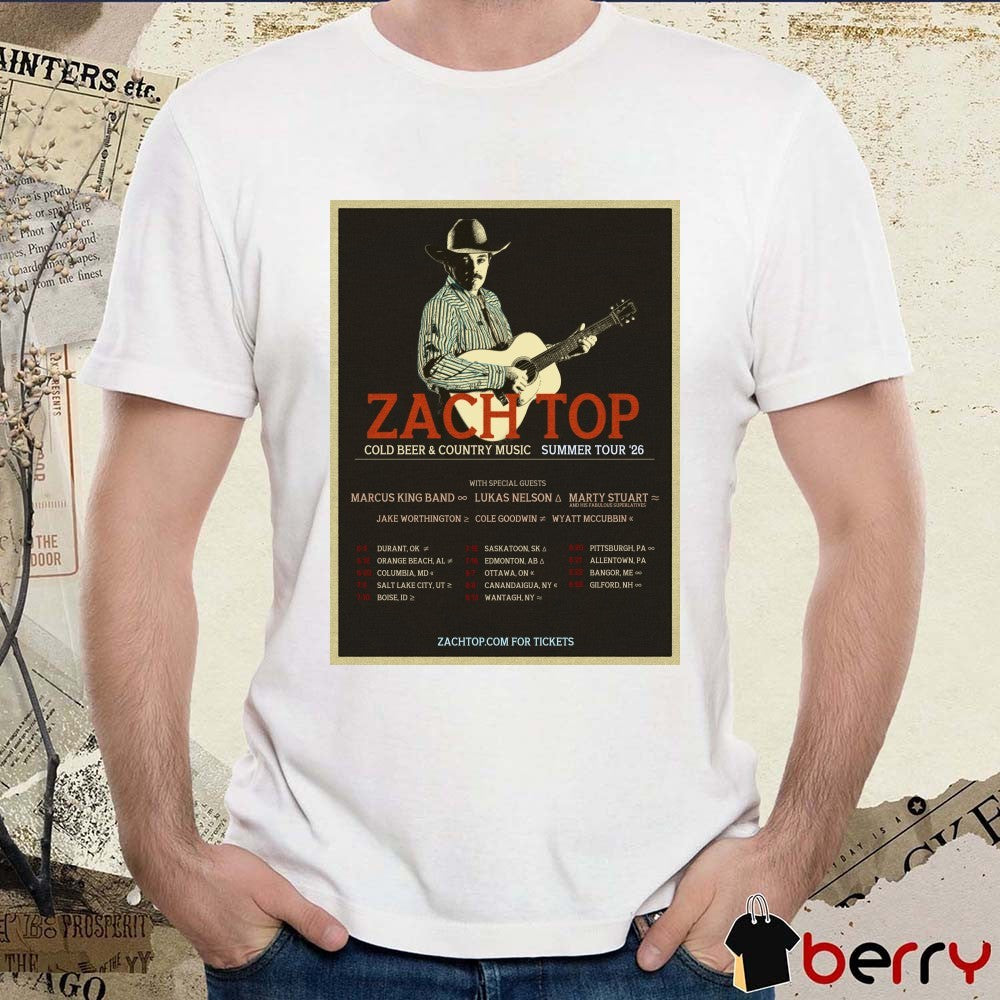 Zach Top Cold Beer and Country Music Summer Tour 2026 June 5 – Aug 28 Poster t-shirt