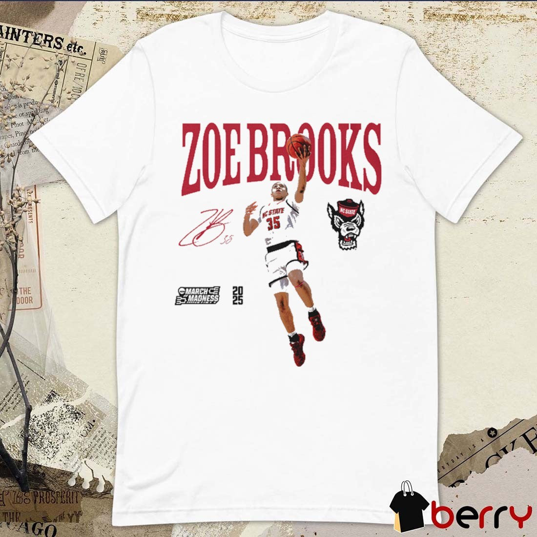 Zoe Brooks NC State Wolfpack Basketball NCAA March Madness 2025 Logo Signature t-shirt